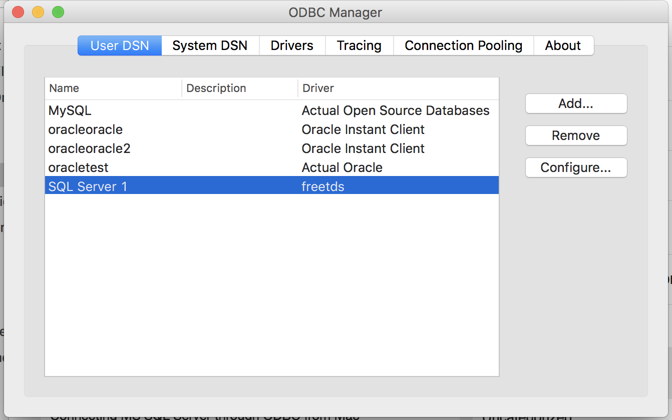 setting up odbc manager on macbook